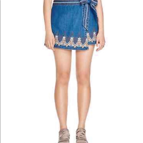 Gorgeous Free People Boho Denim Wrap Mini Skirt - Picture 1 of 8